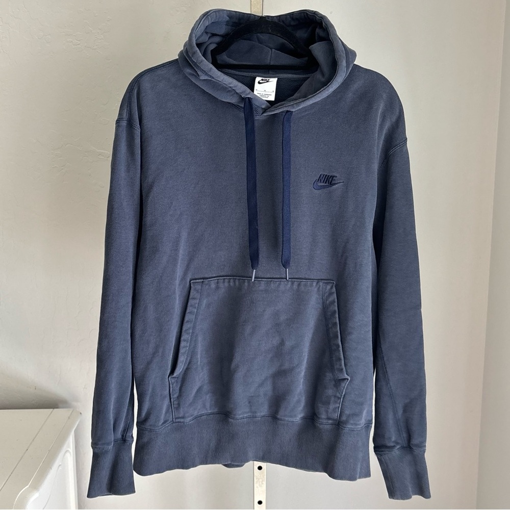 Nike Washed Blue Kangaroo Pocket Hooded Sweatshirt, Size M